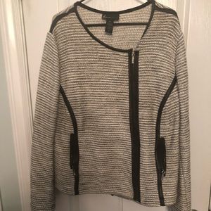 Tweet/ leather jacket